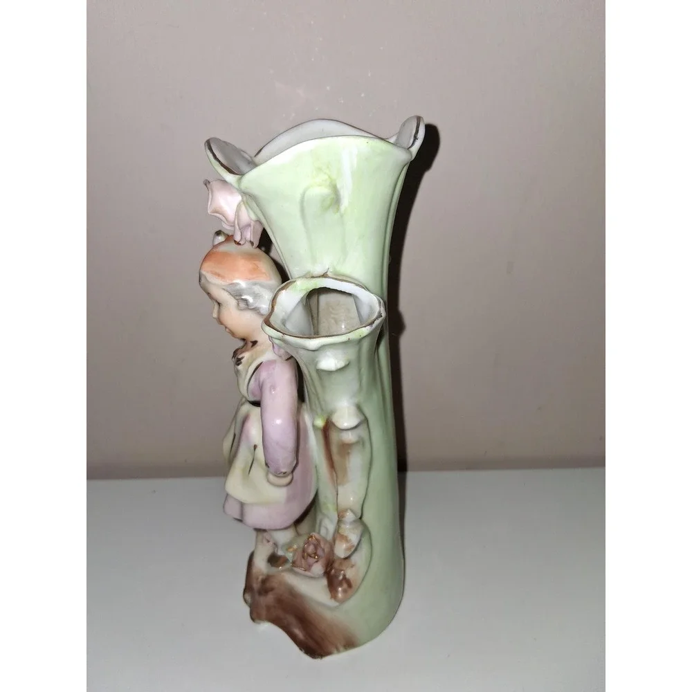 Vintage Dresden-Style Figural Girl Vase – 7.75